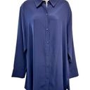 Natori  NAVY blue long sleeve button down tunic top Photo 0