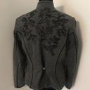 Coldwater Creek  Boho Black Gray Beaded Embroidered Denim Jacket Blazer Petite 6 Photo 2