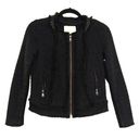 Rebecca Taylor  Black Mix Media Wool Leather Silk Blend Zip Up Jacket 2 Photo 0