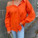 These Three Boutique Orange Off The Shoulder Button Up Photo 0