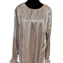 Ava & Viv Long Sleeved Champagne Metallic Plisse Scoop Neck Blouse 3X EUC Photo 2