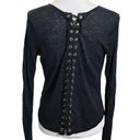 Generation Love  Women Black Long Sleeve Top Lace Up Linen Blouse Size Small S Photo 5