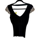 Tracy Reese  Cap Sleeve Embellished Sequin Stretch Top Blouse Black Women's Small Photo 1