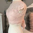 B Darlin  Lace Top Criss Cross Open Back Sash Tie Peach Womens 1/2 Romantic Lace Photo 4