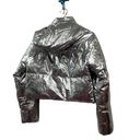 Pretty Little Thing  silver Metallic crop puffer jacket. Size 2 Photo 5