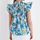 Tuckernuck  Blue Floral Flutter Sleeve Smocked Cotton Blouse NWT Size XL Photo 1