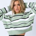 Princess Polly Alton Striped Oversized Cropped Knit Sweater in Sage Green Photo 0