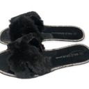 Wild Diva  Lounge Black Faux Fur Rhinestone Slides Photo 98