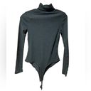 Iris  Black Ribbed Long Sleeve Thong Turtleneck Bodysuit Women’s Size Small Photo 1