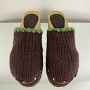 Airwalk Vintage Y2K Fall Brown Green Knit Cottage Wood Heeled Chunky Clog Mules Photo 5