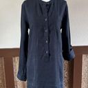 Michael Stars  Molly 100% Linen Long Tab Sleeve Mini Shirt Dress in Black Small Photo 2