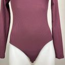 Girlfriend Collective  Women's Maroon Ribbed Built In Bra Mock Neck Bodysuit S Photo 4