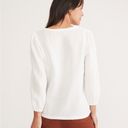 Marine layer  Jamie Banded‎ Collar Double Cloth Top in White Photo 2