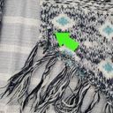 Hollister  Womens Black White Teal Abstract Print Long Sleeve Fringe Sweater, S Photo 10