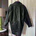 Vintage Leather Trench Jacket Puff Sleeve Button Front Black Oversized Large Photo 7