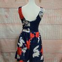 AQUA Blue Navy Dress with white and red flowers, Size S Photo 6