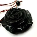 Onyx black  flower beaded pendant necklace on cord Photo 3