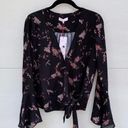 Parker  Chiffon Plum Blossom Floral Bell Sleeve Wrap Blouse Size XS Photo 3