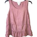 Cynthia Rowley  Linen Sleeveless Tiered Babydoll Peplum Tank Top Red Pink Small Photo 0