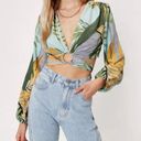 Nasty Gal NWT  Palm Print O-Ring Crop Long Sleeve Blouse 2 Photo 0