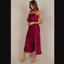 Petal and Pup  Vienna Strapless Berry Satin Ruffle Side Slit Midi Dress XS Photo 6