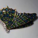 Kenneth J Lane Vintage KJL Goldtone Metal Butterfly Brooch 3d Wings Green Enamel Rhinestone  Photo 2