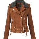 All Saints Plait Western Biker Suede Jacket Size 2 US Brown Goat Photo 3