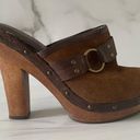 Ralph Lauren Lauren  Brown Suede Studded Heeled Platform Mule Clogs- Size 8.5 Photo 3