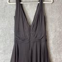 Tadashi  Collection Chocolate Brown Silk Chiffon Plunge Neck Flare Dress Size 10 Photo 4