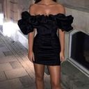 House Of CB  'Selena' Black Satin Puff Shoulder Dress off shoulder /Size XS NWOT Photo 1