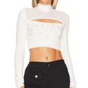 Lovers + Friends  Maddy Cutout Embellish Crop Sweater SMALL White Rhinestone NEW Photo 0