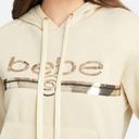 Bebe  SPORT Plus Size Sequin Stripe Pullover Beige Tan Logo Hoodie Sweatshirt 2X Photo 2