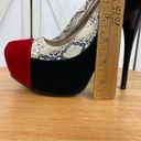 Qupid  Velvet Snake Print Color Block Platform Heels Black Red 7 Photo 8