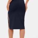 Halara NEW  Ribbed Knit High Waisted Crossover Side Split Bodycon Midi Skirt M Photo 1