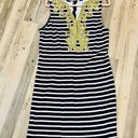 Crown & Ivy Women's Shift Dress Navy/White Stripe with Gold Accent sz Medium. Photo 3