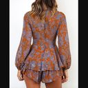 Relipop  Romper L NWOT Floral Print V-Neck Long Sleeve Waist Tie Layered Ruffle Photo 7