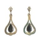 Onyx Black  Marcasite Teardrop Dangle Earrings Sterling Silver 925 Screw Back Photo 1