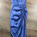 Veronica Beard  Dress 6 Asymmetrical Midi Casela Silk Ruched Steel Blue V Neck Photo 2