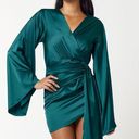 Blue Blush  Emerald Long Sleeve Satin Drape Mini Dress Sz M NEW Photo 1