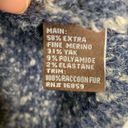 J. McLaughlin  Blue & White Boucle Wool Button Cape with Dyed Raccoon Fur Collar Photo 4