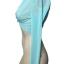 Aqua Mesh Collar Neckline Long Sleeve Front Twist Crop Top Size M Photo 2