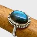 Sterling Silver Handmade Genuine Labradorite Ring - Sz 8.5 Photo 2