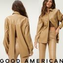 Good American  Faux Leather Split Back Shirt Jacket Shacket Warm Caramel Size 2 Photo 1