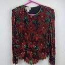 Laurence Kazar  New York Vintage Poinsettia Sequin Beaded Blouse Top Size Large Photo 0