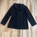 Anne Klein  Wool Pea Coat Hooded Black Double-Breasted Buttons Women's Size PL Photo 1