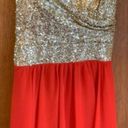 B Darlin  Strapless Red and Gold Sequin Top High Low Dress Photo 4