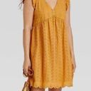 Knox Rose Women's  mustard yellow ruffle sleeve eyelet A-Line dress Photo 0