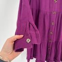 White Birch NWT  Frayed Hem Button Front linen blend Tunic Dress Purple Small Photo 9