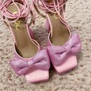 EGO Dolls Kill  Barbie Pink Taste Diamante Bow Square Platform Lace Up Sandals Photo 3