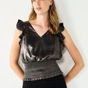 Nine West  Sleeveless Ruffle Smocked Hem top metallic back tie detail Photo 0